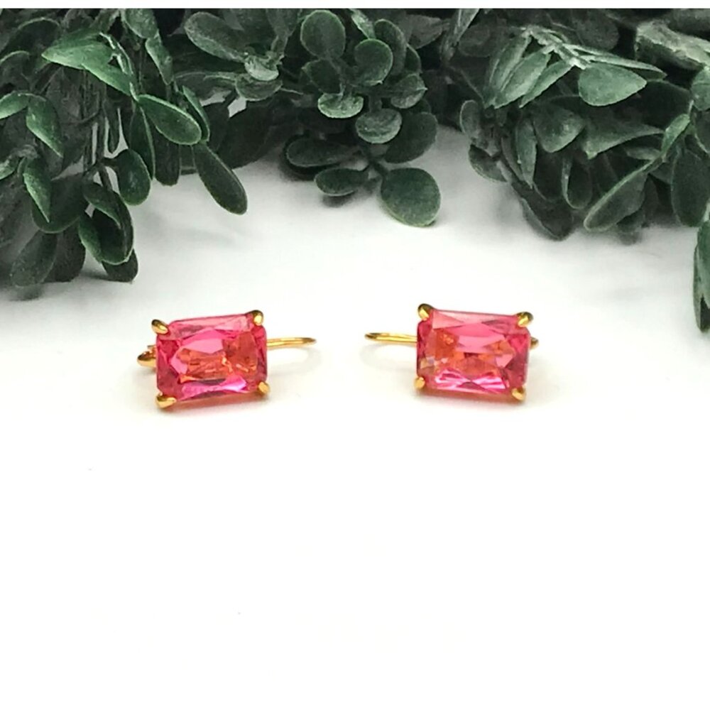 Elegant Pink Gemstone Drop Earrings With Gold tone